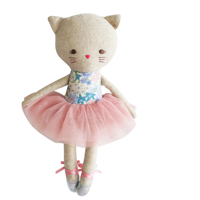 Cat doll in a pink tutu and ballet slippers