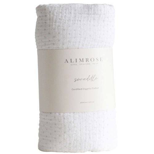 Alimrose swaddle blanket with a visible brand label on a white background