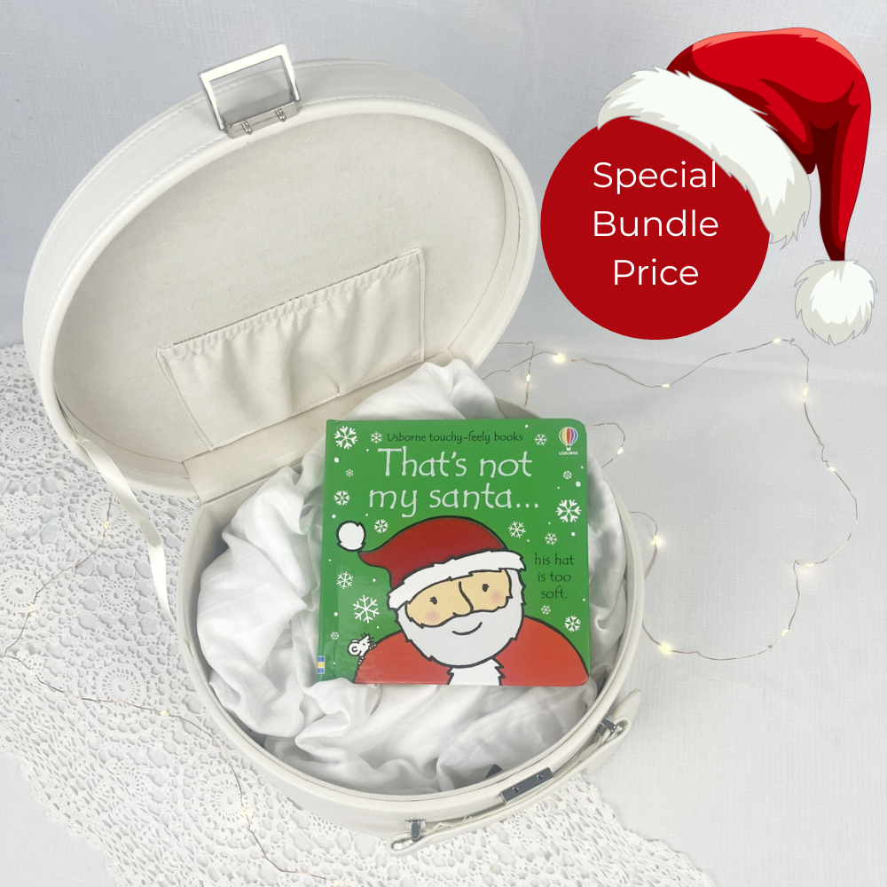 Children's book titled 'That's not my Santa' in a keepsake box with white background.