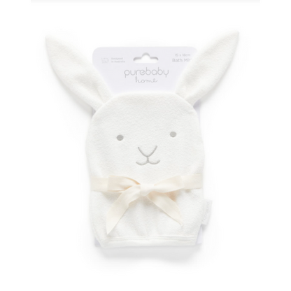 Bath mitt in vanilla colour with bunny face and ears