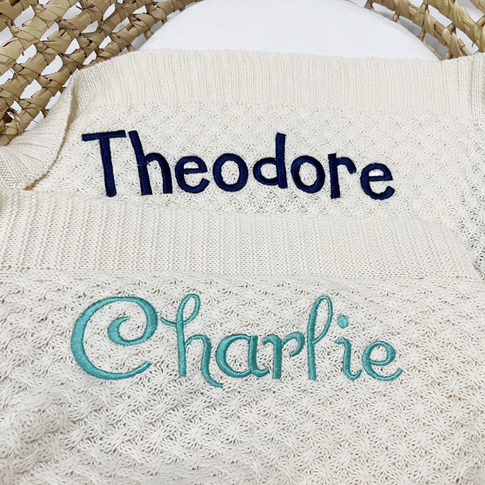 Personalised baby blankets with names embroidered