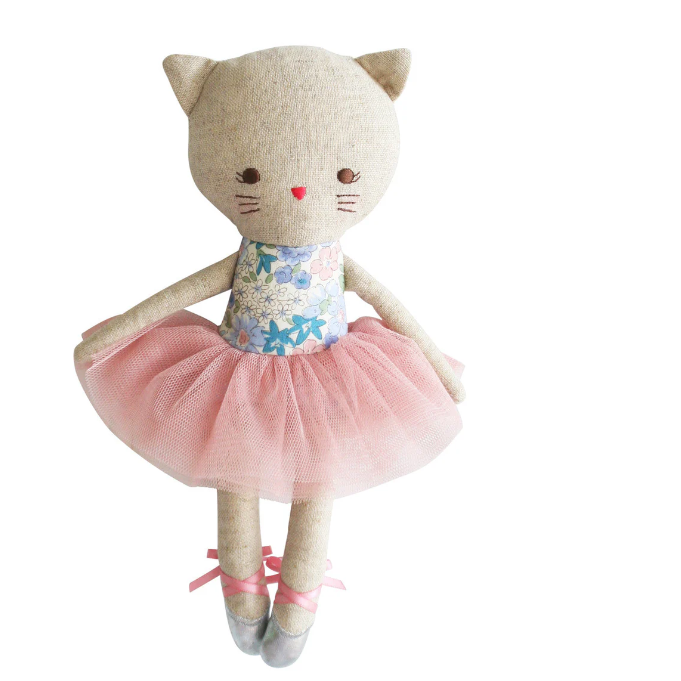 Cat doll in a pink tutu and  ballet slippers