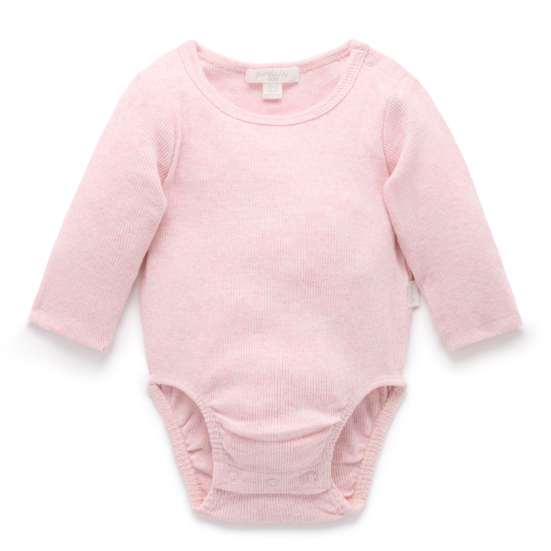Pink baby bodysuit on a white background
