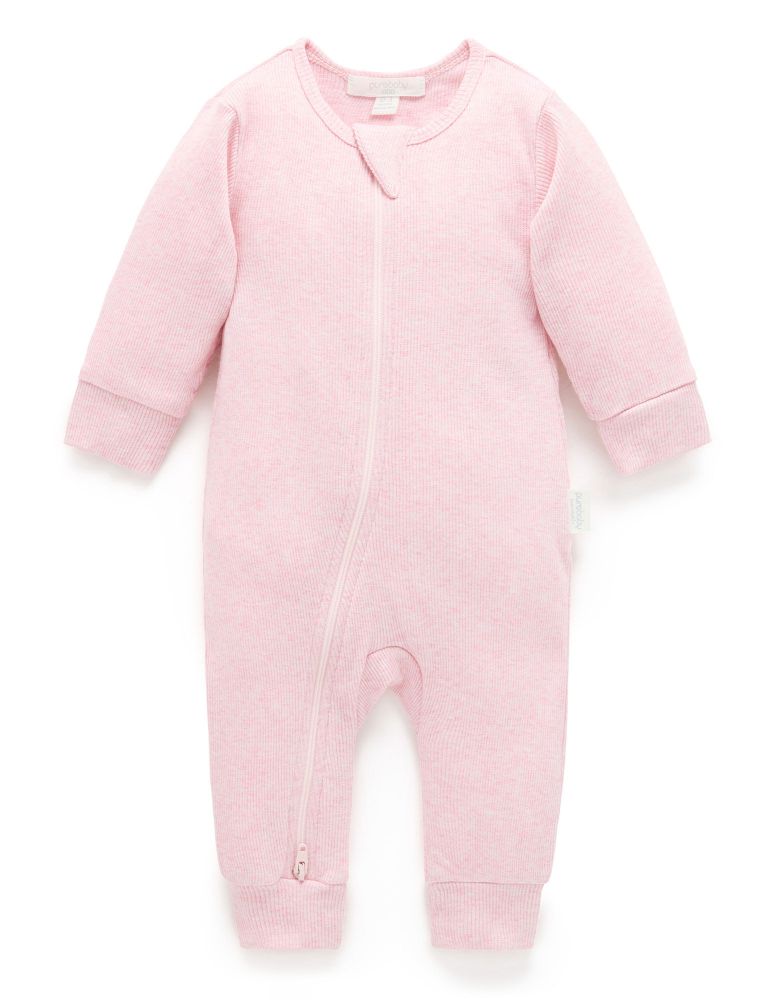 pink ribbed baby suit on white background