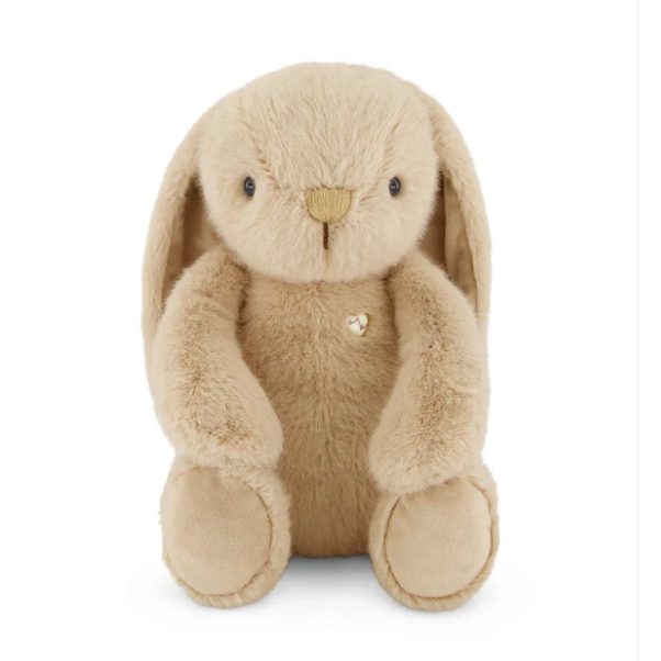 caramel coloured push bunny toy on white background