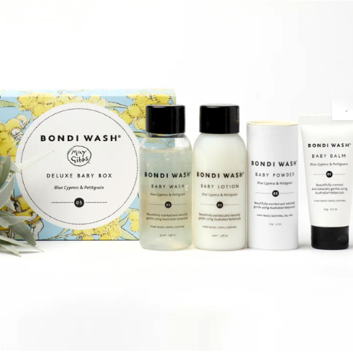 baby bath products next to box