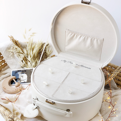 cream keepsake box with removable insert compartment tray