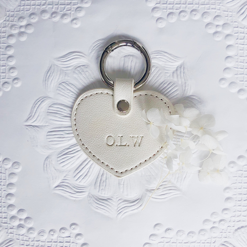 heart shaped key tag with monogramming
