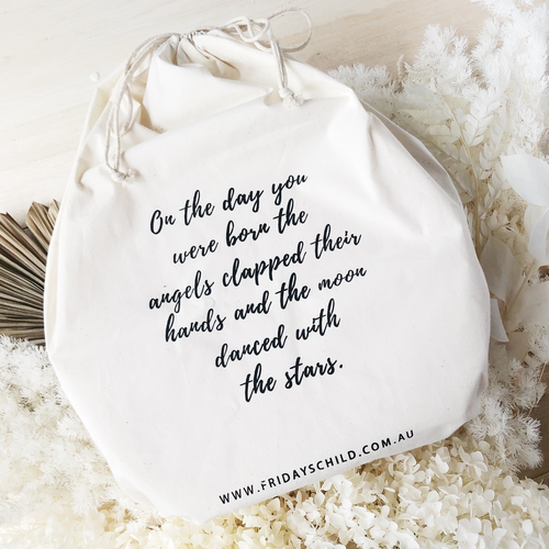 keepsake box inside a printed calico dust cover bag