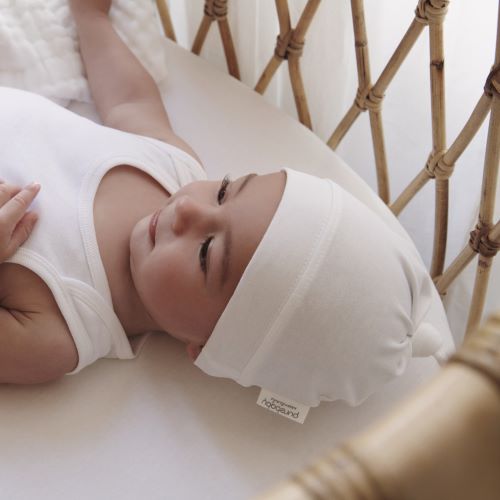 white organic baby knot hat