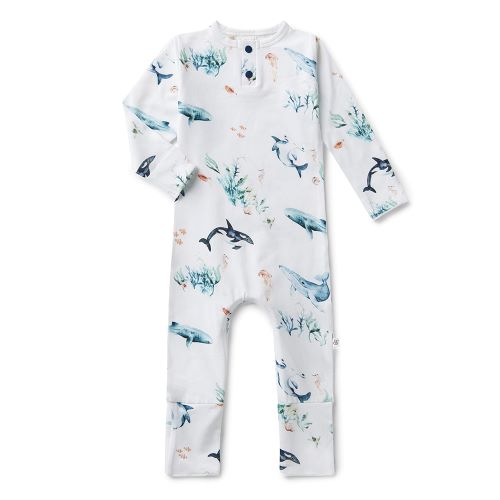 ocean inspired baby onesie suit on white background